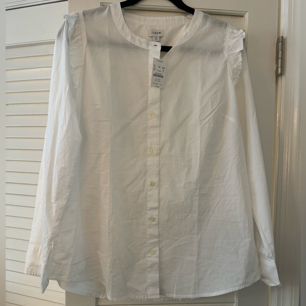 J. Crew Ruffle button-up shirt in signature fit, NWT, Size M